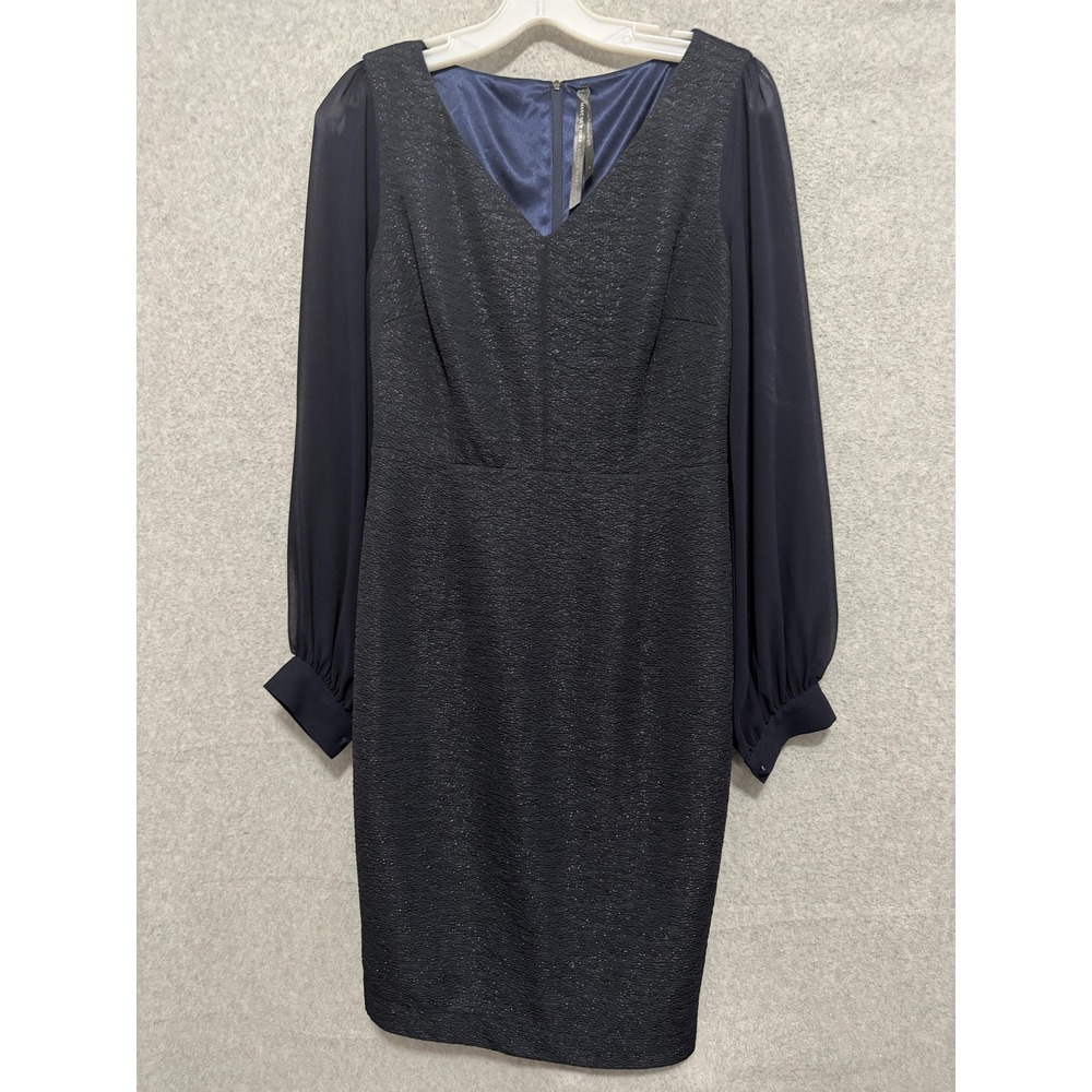 Marc New York Andrew Marc Dress Womens‎ 6 Blue Glitter V Neck Sheath Long Sleeve